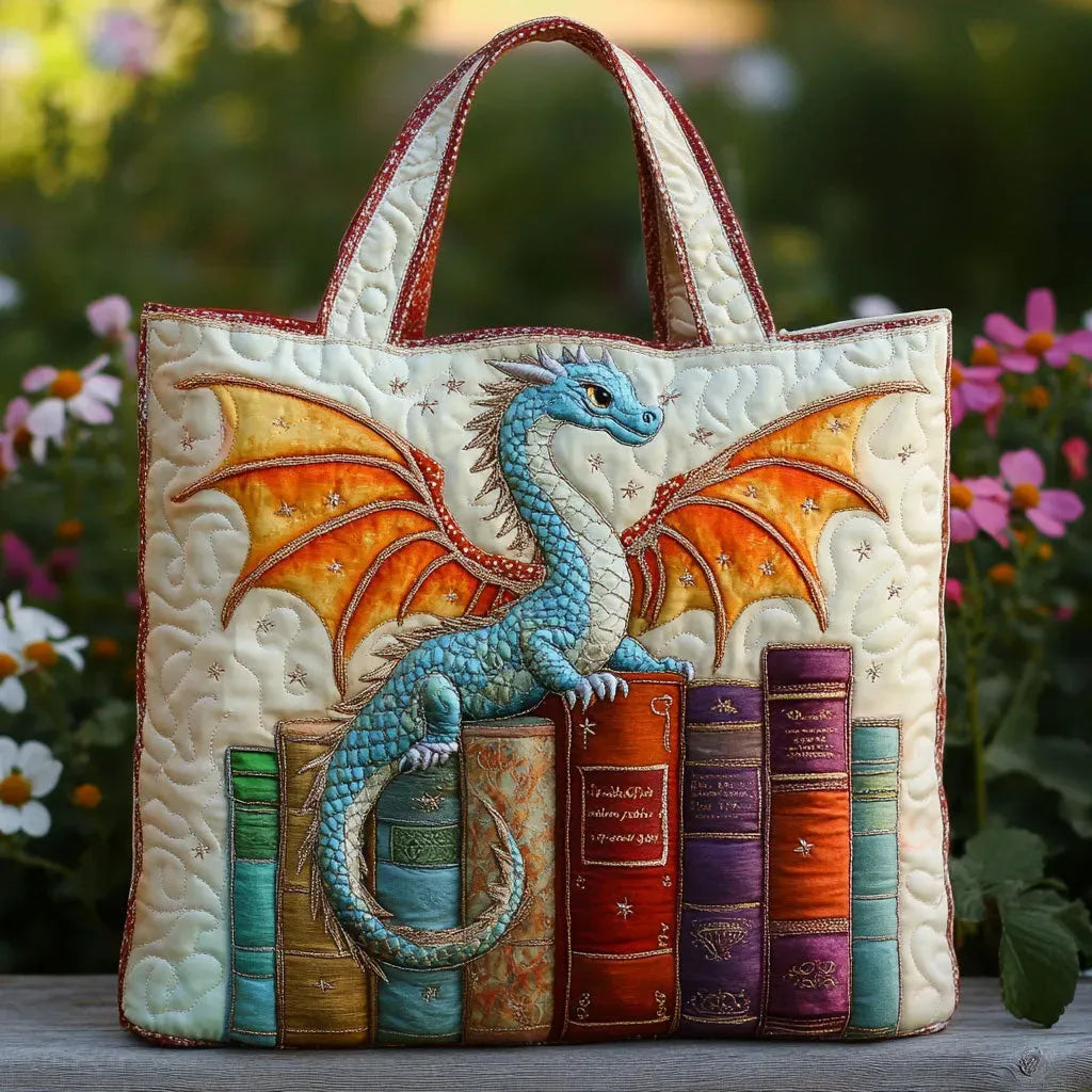 Gequilte Tas - Smaragd Groene Draak Bewaker van de Boeken