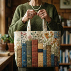 Handgemaakte Gequilt Tote - Boeken en Bloemen